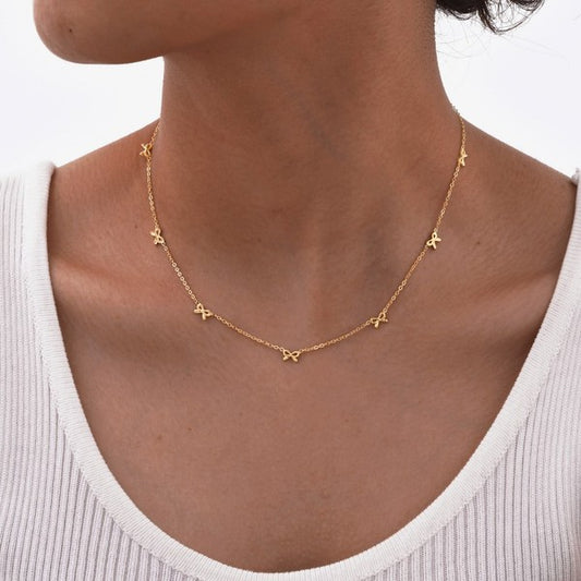 Bow necklace 18k gold finish
