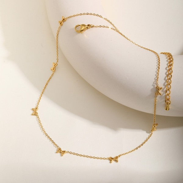 Bow necklace 18k gold finish