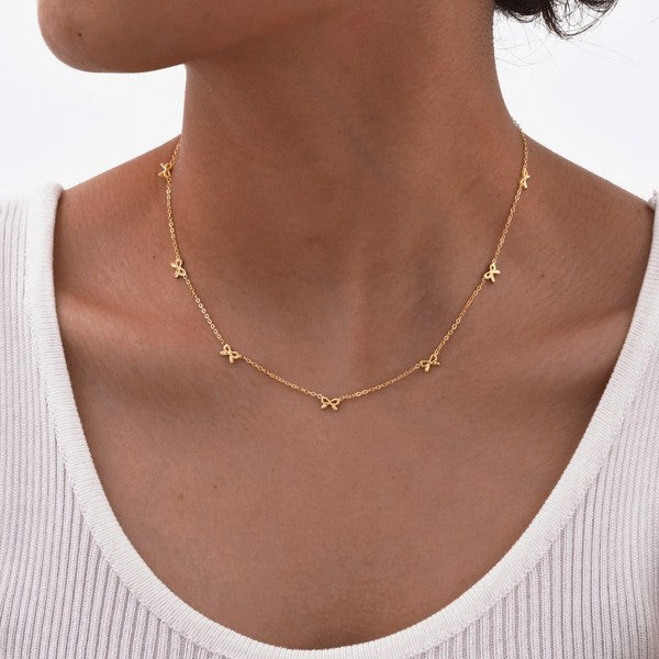 Bow necklace 18k gold finish
