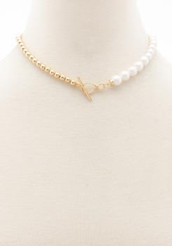 Yin & Yang Pearl Metal Necklace